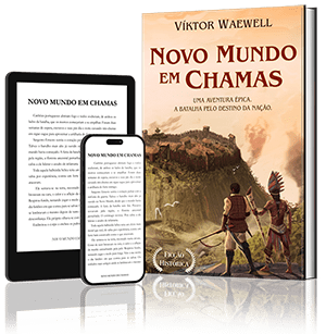 Capa do livro Novo Mundo em Chamas | Ficção Histórica | Literatura Brasileira Contemporânea